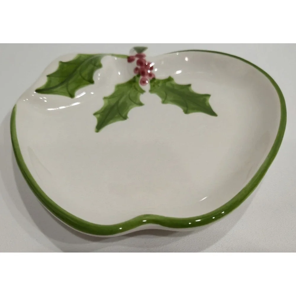 Vintage Los Angeles Pottery Holly Leaf Dish Trinket Bowl Christmas Ceramic 7in